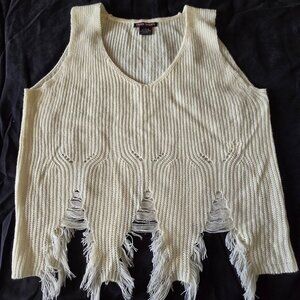 Women's Size X Large V-Neck Knit Beige Knit Tank W/Fringe Bottom